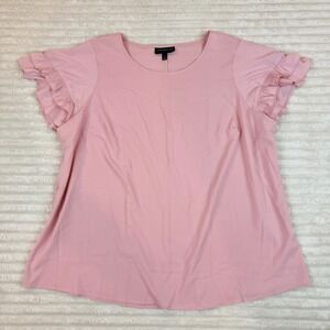 Lane Bryant Pink Ruffle Flutter Sleeve Blouse Top Plus Size 20 Scoop Neck Crepe
